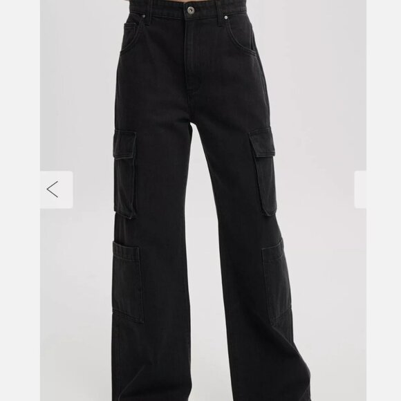 NEW Cotton On Cargo Wide Leg Jeans Black Size 12 Women’s High Rise Utility - Picture 1 of 8